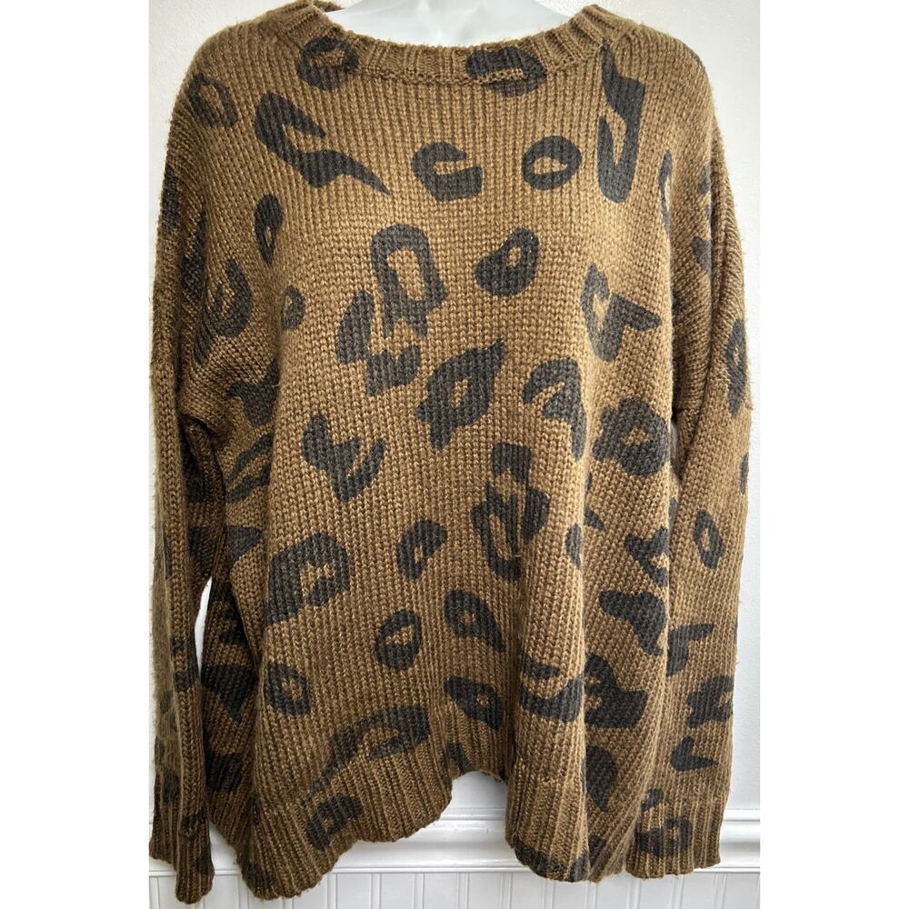 Wooden Ships Sweater S/M Pullover Mohair Blend Brown Animal Print Oversized